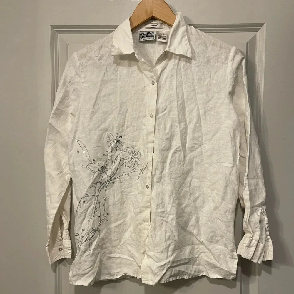 Vintage Edward 100% Irish Linen Button Down Small
